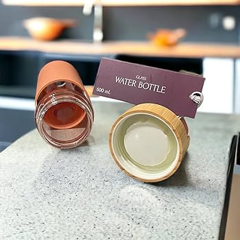 Life Essence Water Life Series 0 600ml×2 Life at Home glass water bottle with Bamboo Lid and Rubber